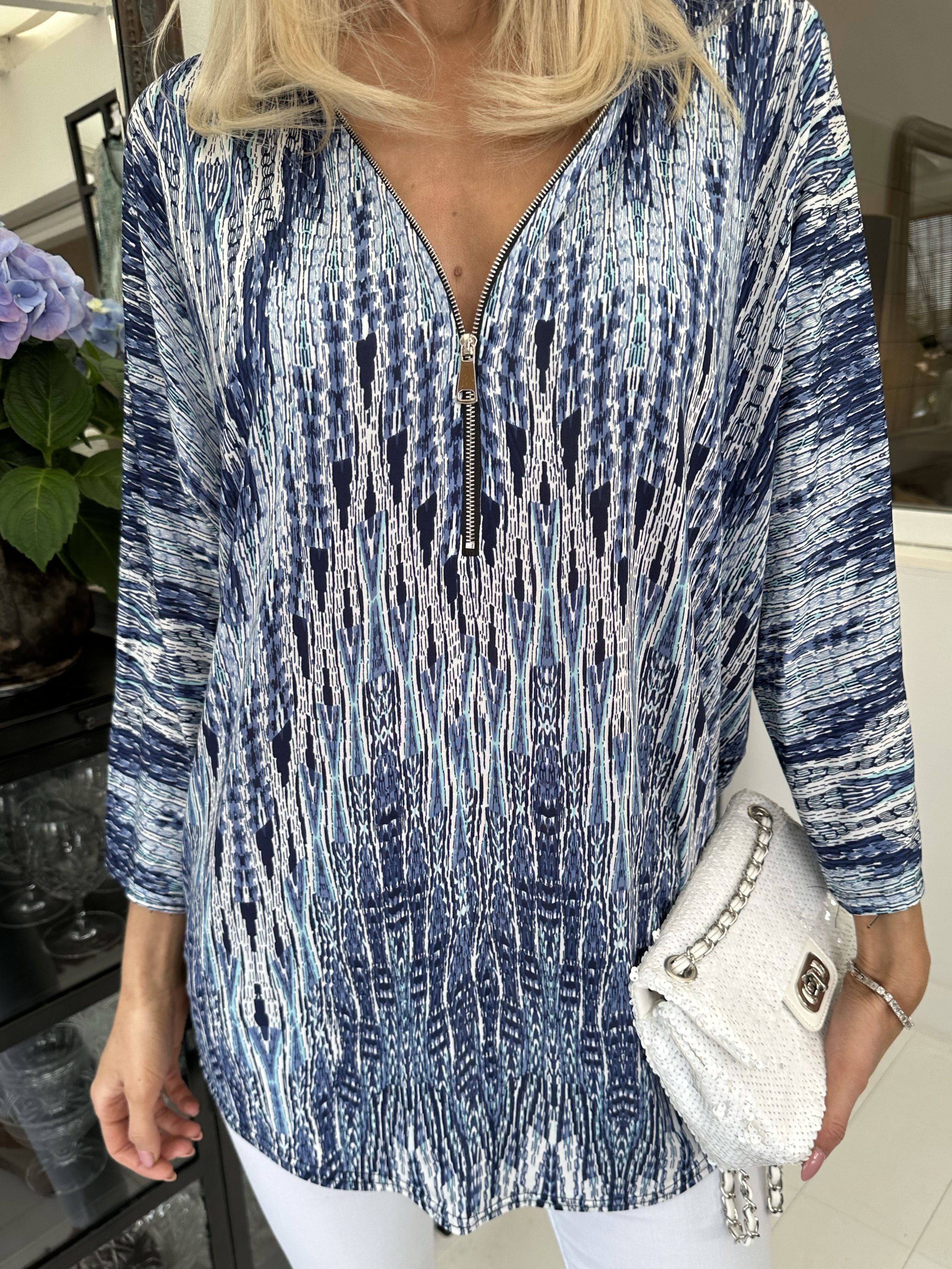 Celia Stripe - Sød tunika i elastisk stof med lynlås